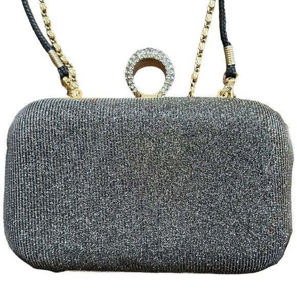 Diamond Clutch Fancy Purse Diamond & Gold design // removable straps - Picture 1 of 10
